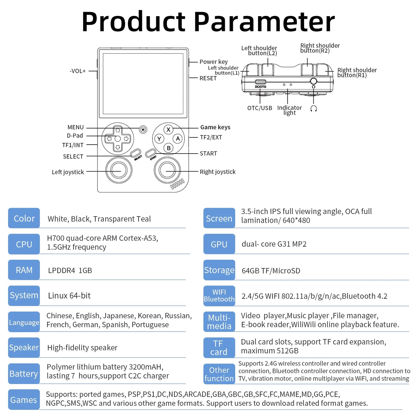 Anbernic RG35XX Pro Retro Handheld Game Console RG 35XXPro Retro Video Game Consoles Linux 64-bit Support WiFi PSP Game 256G 5G