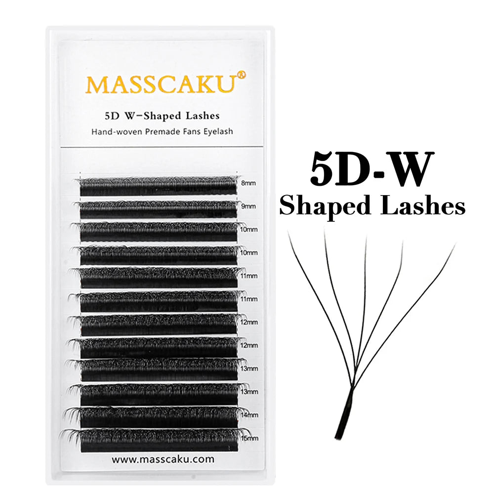 MASSCAKU 3D 4D 5D 6D 7D 8D 10D W Shaped Eyelash Natural Soft Lightweight Individual W Style Premade Fans Eyelashes Extensions