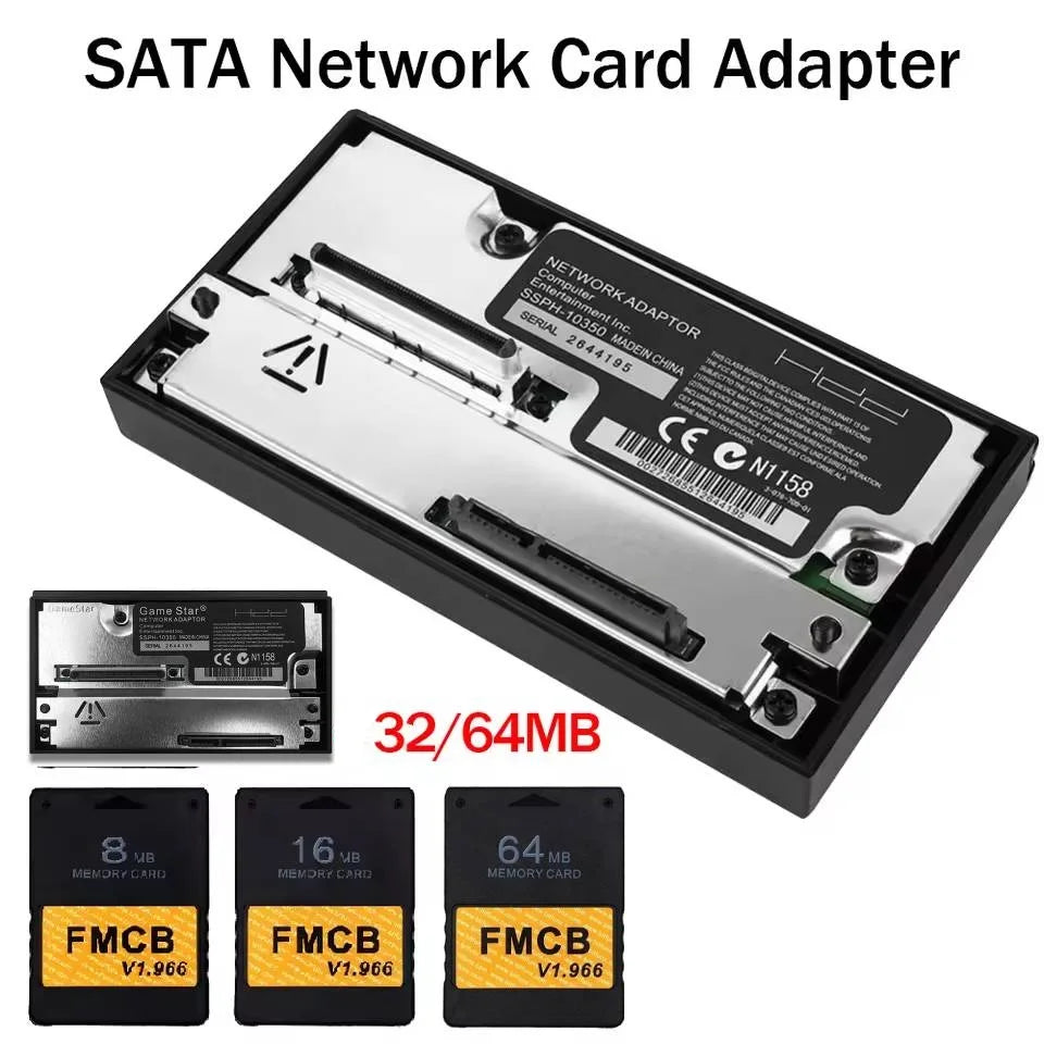 SATA Interface Network Card Adapter For PS2 Playstation 2 Fat Console SATA HDD Sata Socket w/Free McBoot V1.966 FMCB Memory Card