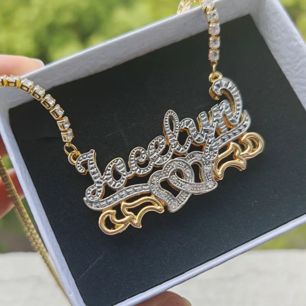 LeeChee Double Layer Custom Name Necklace Two Color Birthday Stone Pendant Tennis Chain Personalized Women Jewelry Gift