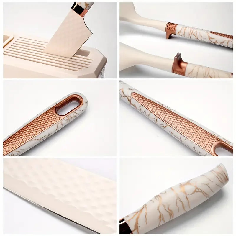 16PCS/Stainless Steel Kitchen Knife Silicone kitchenware set Spatula spoon bread knife scissors peeler cut meat knife Tool rest