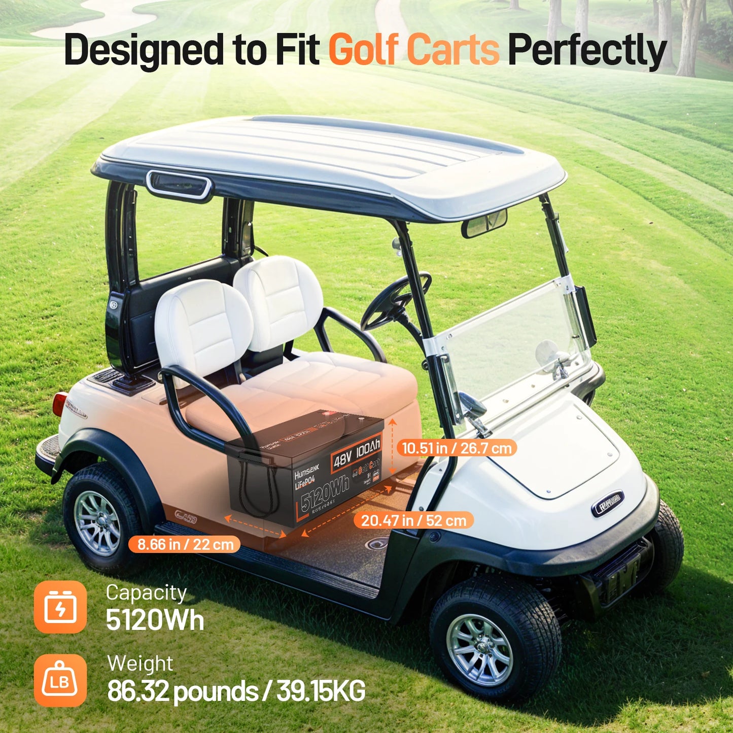 Humsienk Bluetooth LiFePO4 Battery 48V 100Ah Specializing in Golf Cart 200A BMS 5120Wh Energy Real-time Monitor Battery Data