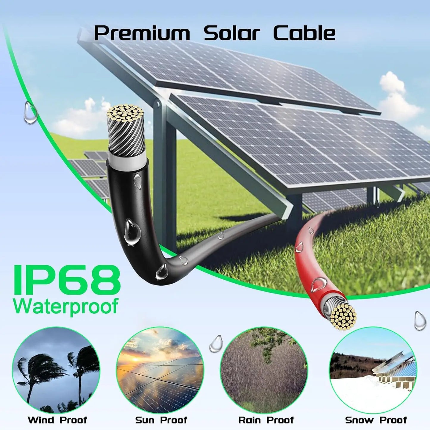 PowMr 100m Solar Cable 4/6mm² Black Red Solar PV Cable 10/12 AWG IP68 Extension for Solar System Photovoltaic System Solar Panel