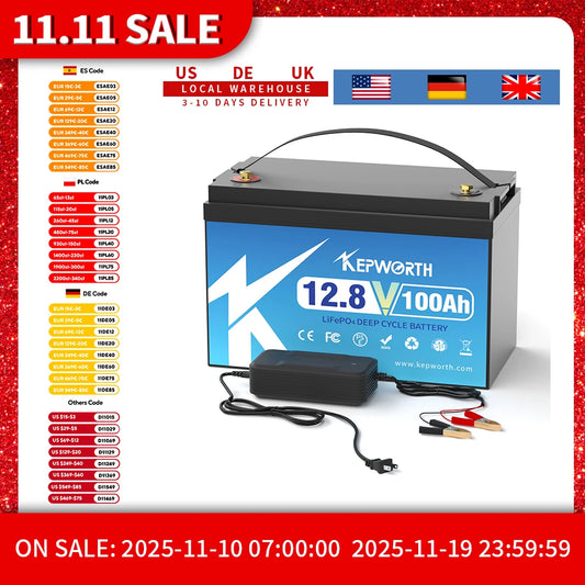 KEPWORTH 12V 100Ah LiFePO4 Battery Built-in 100A upgraded BMS Lithium Power Batteries For RV Campers Golf Cart Off-Road Off-Grid