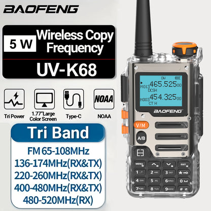 Baofeng UV-K68 Walkie Talkie Air Band Radio TYPE-C K68 Charge UHF VHF DTMF FM NOAA Wireless Frequency Two Way Radio