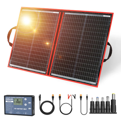 Dokio 18V 100W Portable Foldable Solar Panel with 12V Controller Kit for Family Camping Trips