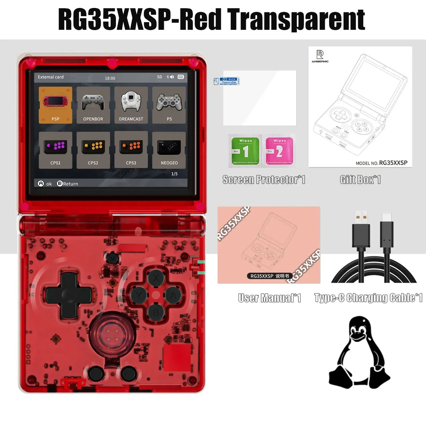 ANBERNIC RG35XXSP 3.5'' IPS Screen Flip Handheld Console Linux 64G System HDMI-compatible TV Output 64G Portable Gaming Console