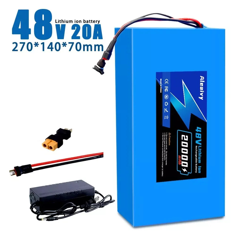Aleaivy 48V 20Ah Electric Bike Lithium Battery Pack 20000mAh Li ion Ebike Battery for Bicycle Scooter Motorcycle with Charger