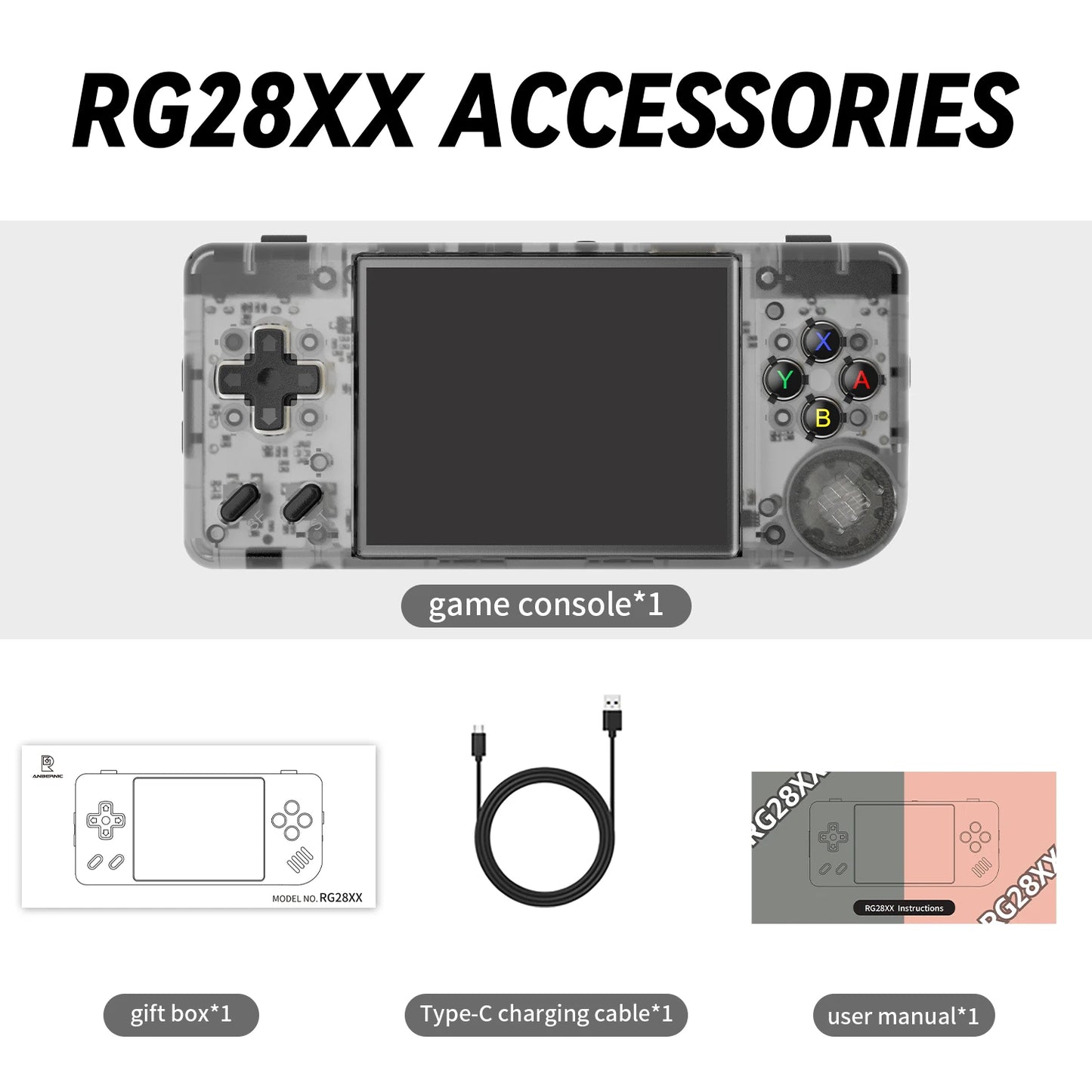 ANBERNIC RG28XX Mini Handheld Game Console 2.83" 640*480 IPS Screen Linux System Supports E-book TV-HDMI-Output 64GB 5000+ Games