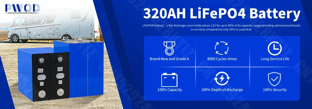 US Stock 320AH Lifepo4 Battery Rechargeable lithium iron phosphate batteries DIY 12V 24V 48V For EV Golf Cart Boat with busbars