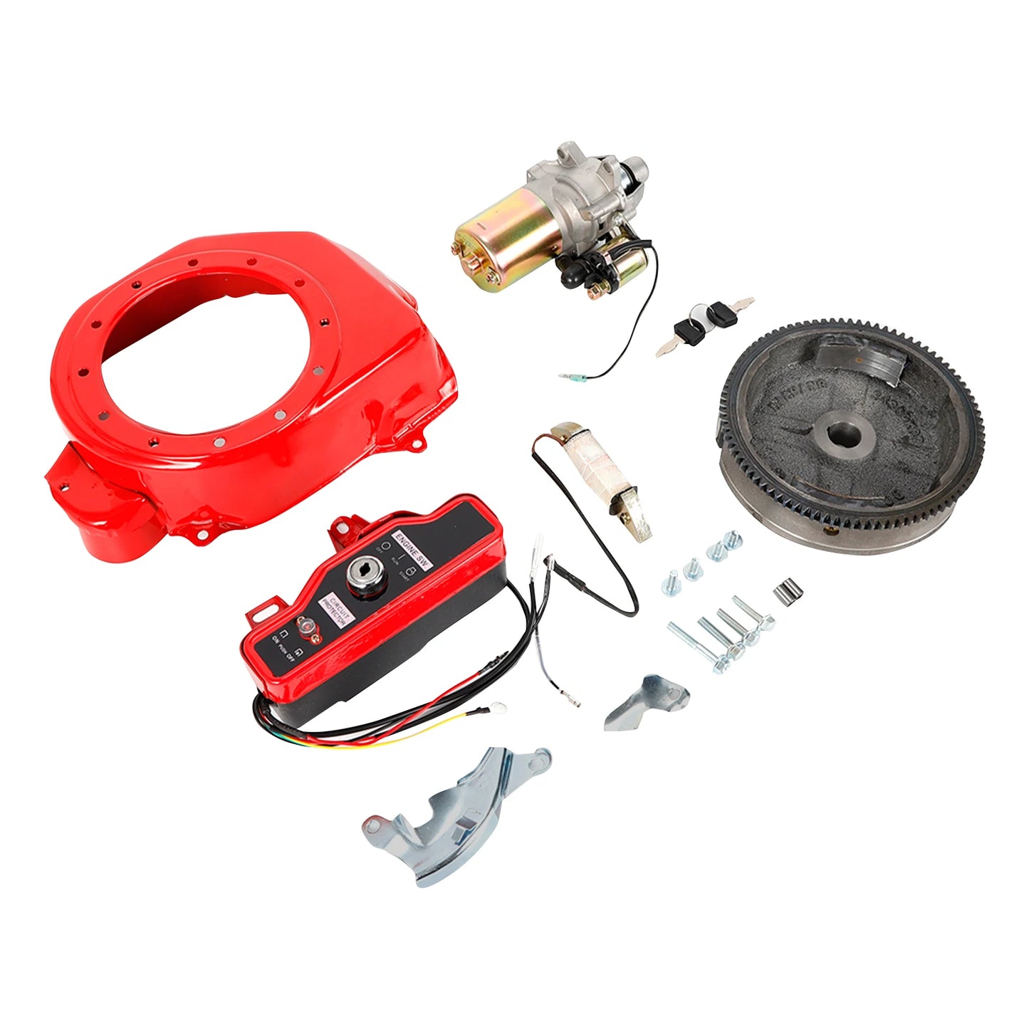 Electric Start Kit 5.5 / 6.5Hp Engine Starter 4 Stroke Ignition Kit Chicken Stick Engine Starter Flywheel For GX160 GX200