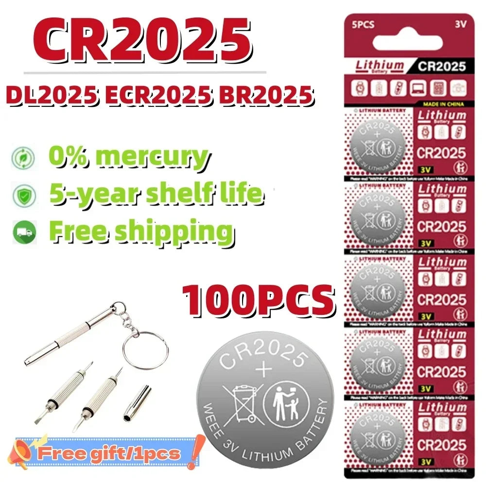 10-100PCS 150mAh 3V CR2025 Battery CR 2025 Lithium Battery DL2025 BR2025 KCR2025 For Car Remote Control Watch Button Coin Cells