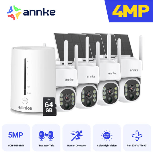 ANNKE 4MP Battery WiFi Security Camera PT Auto Tracking Color Night Vision Wireless IP Camera 4CH Homebase Security System