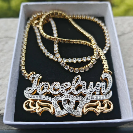 LeeChee Double Layer Custom Name Necklace Two Color Birthday Stone Pendant Tennis Chain Personalized Women Jewelry Gift