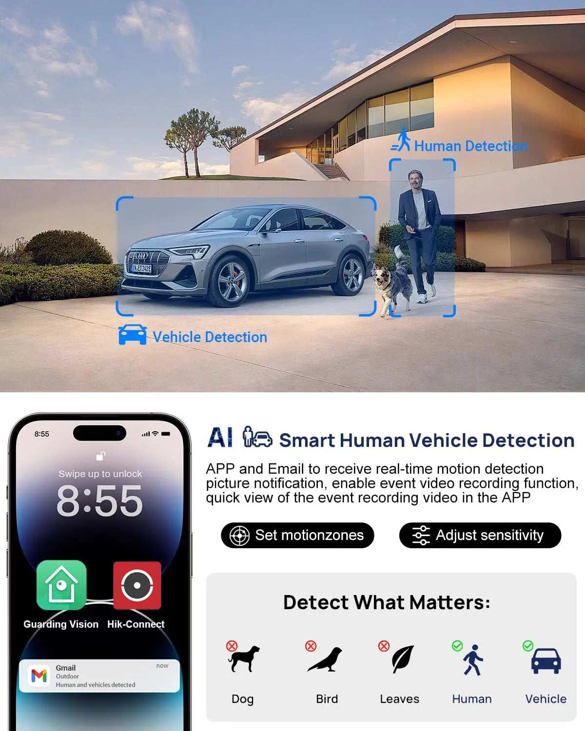 Hikvision Compatible 5MP/8MP Hybrid Light IP Camera Human Vehicle Detection 2-way Audio Home Outdoor Security Video Surveillance