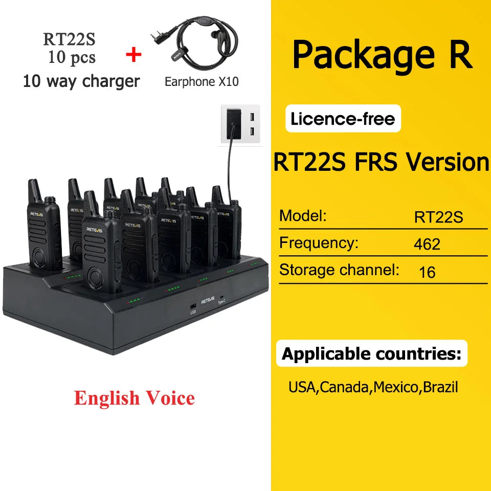 10 Pcs Wholesale Mini Walkie Talkie Retevis Rechargeable Walkie-talkies Two-way Radio RT622 PMR446 Radio Hotel Restaurant Retail