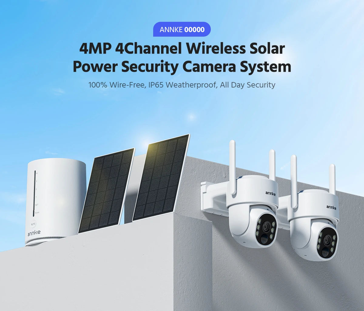 ANNKE 4MP Battery WiFi Security Camera PT Auto Tracking Color Night Vision Wireless IP Camera 4CH Homebase Security System