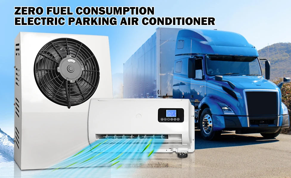 Treeligo 12V/24V 12000BTU Truck Split Air Conditioner Electric Parking Cooler AC Unit For Tractor Cab Truck Camper Van Caravan