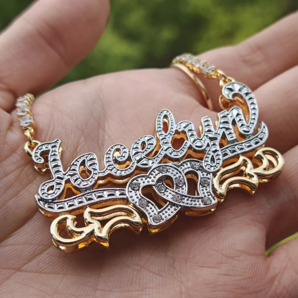 LeeChee Double Layer Custom Name Necklace Two Color Birthday Stone Pendant Tennis Chain Personalized Women Jewelry Gift