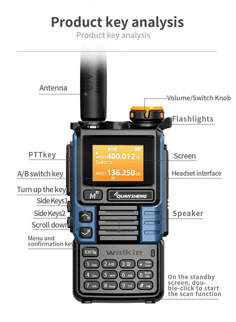 UVK5(99) AM/FM/DTMF Walkie-Talkie 200CH 20-1000MHZ Walkie-Talkie NOAA Weather Forecast with Flash Copy Frequency Tpye-C LCD Disp