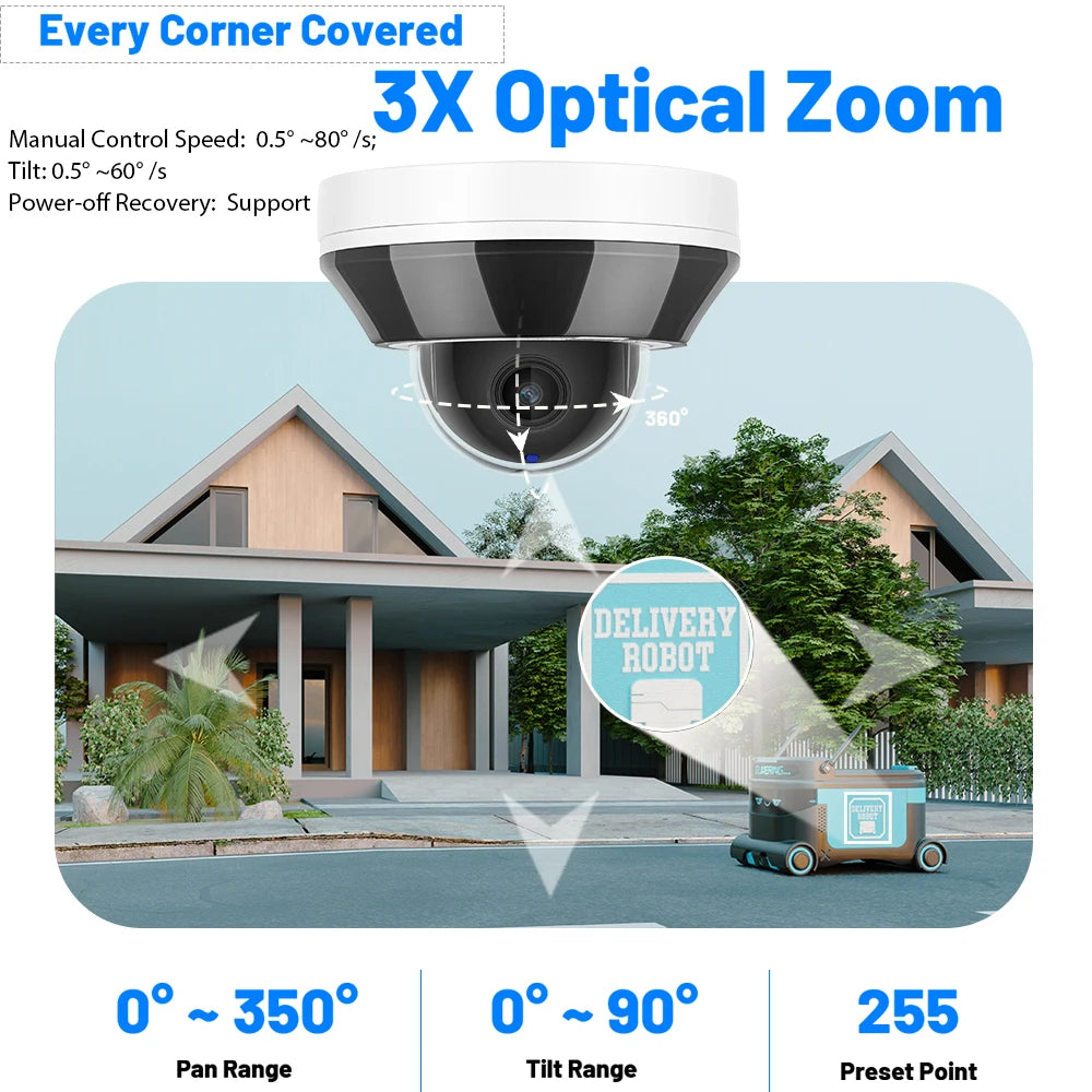 Vikylin Hik compatible 3X Zoom 6MP Dome PTZ IP Camera IR Night Vision MD2.0 IP66 Home Video Surveillance CCTV Security Camera