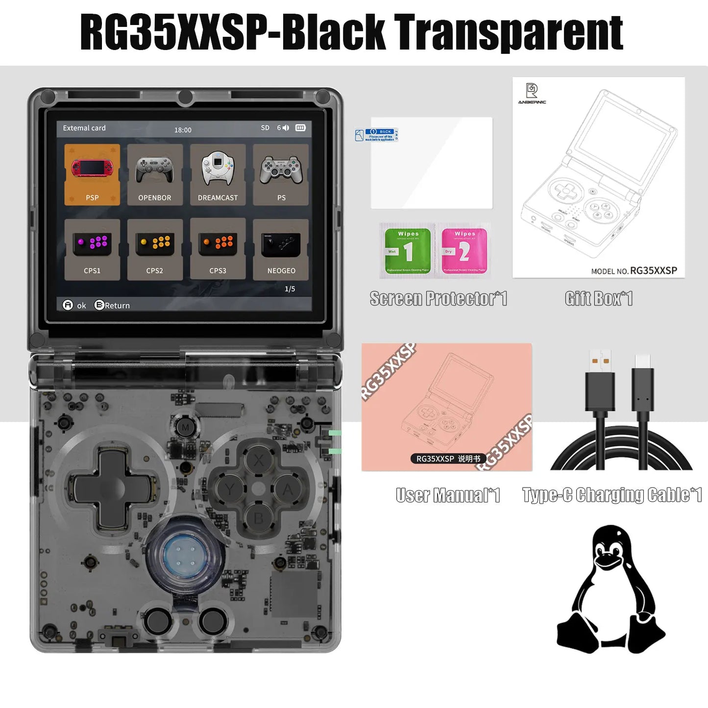 ANBERNIC RG35XXSP 3.5'' IPS Screen Flip Handheld Console Linux 64G System HDMI-compatible TV Output 64G Portable Gaming Console