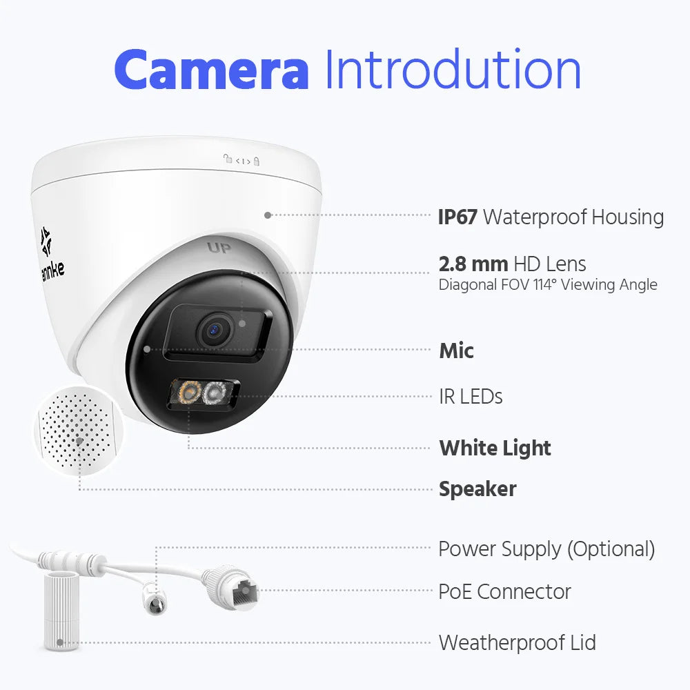Annke H500 8CH 3K IR Ultra HD IP PoE Camera Dual Light Outdoor PoE Security Camera 265+ Two Way Audio 2.8MM Lens Human & Vehicle