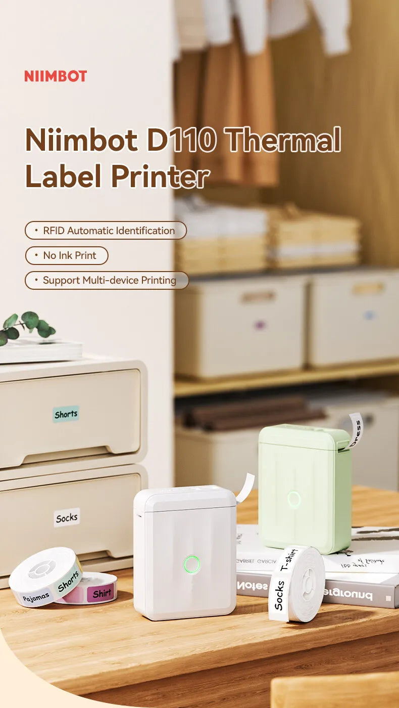 Niimbot D110 Mini Thermal Label Maker Wireless Connection Adhesive Sticker Label Printer DIY Name Tag for Office Home