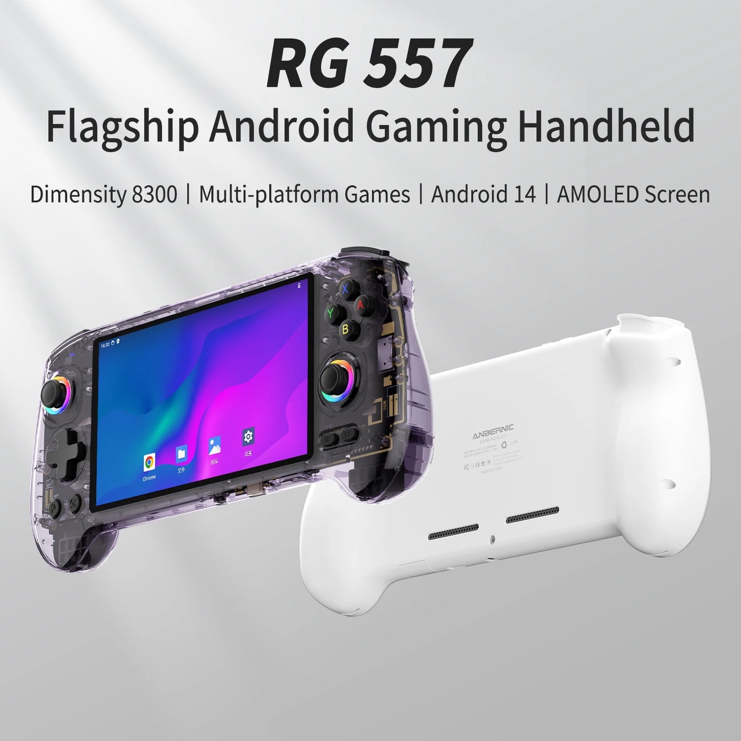 ANBERNIC RG557 Retro Handheld Game Console 5.48" AMOLED Screen Dimensity 8300 Android WIFI Video Gaming Player Streaming RG 557