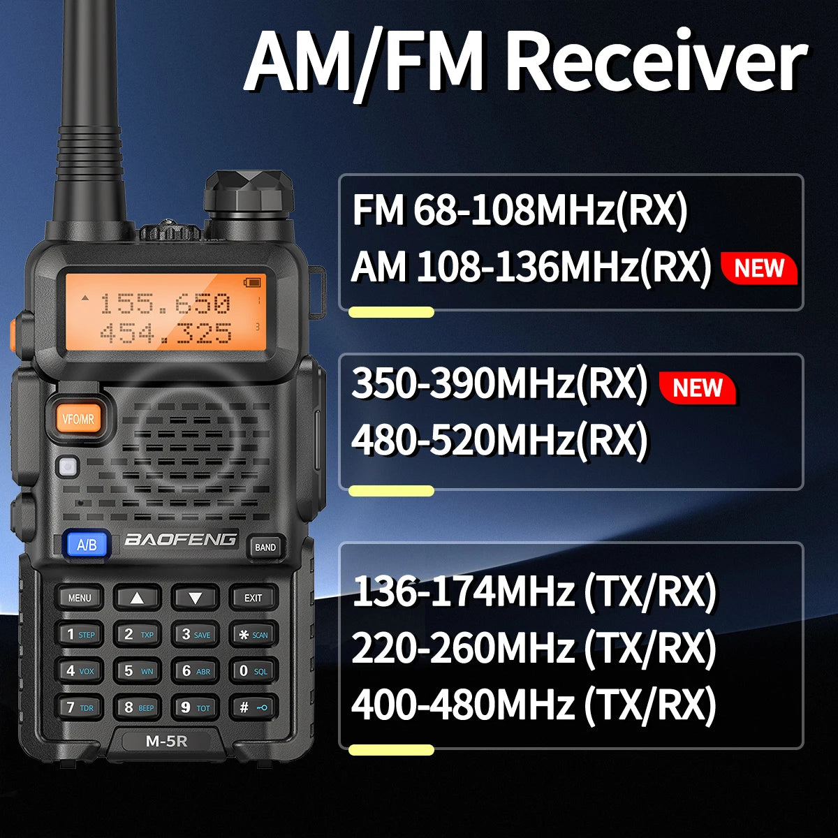 1/2PCS New Baofeng M-5R 8W Walkie Talkie Multi Band Type-C Wireless Copy Frequency AM Long Range For UV-5R Two Way Ham Radio