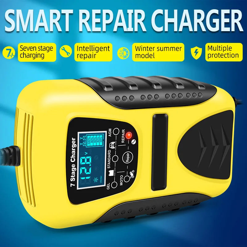12V 7A Full Automatic Battery Charge Machine LCD Display 7 Stage Smart Car Battery Charger for Car Motorcycle with Pulse Repair