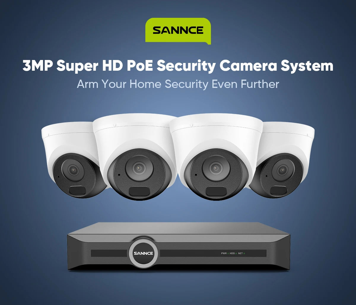 SANNCE 3MP POE Video Security Surveillance System CCTV Kit 8CH NVR Recorder night vision Smart IR Ip camera Built-in Mic Cameras