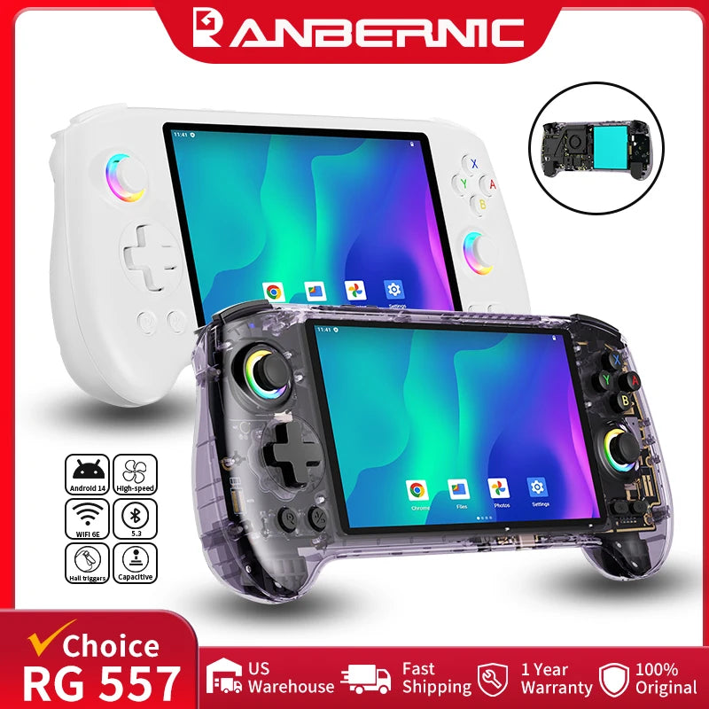 ANBERNIC RG557 Retro Handheld Game Console 5.48" AMOLED Screen Dimensity 8300 Android WIFI Video Gaming Player Streaming RG 557