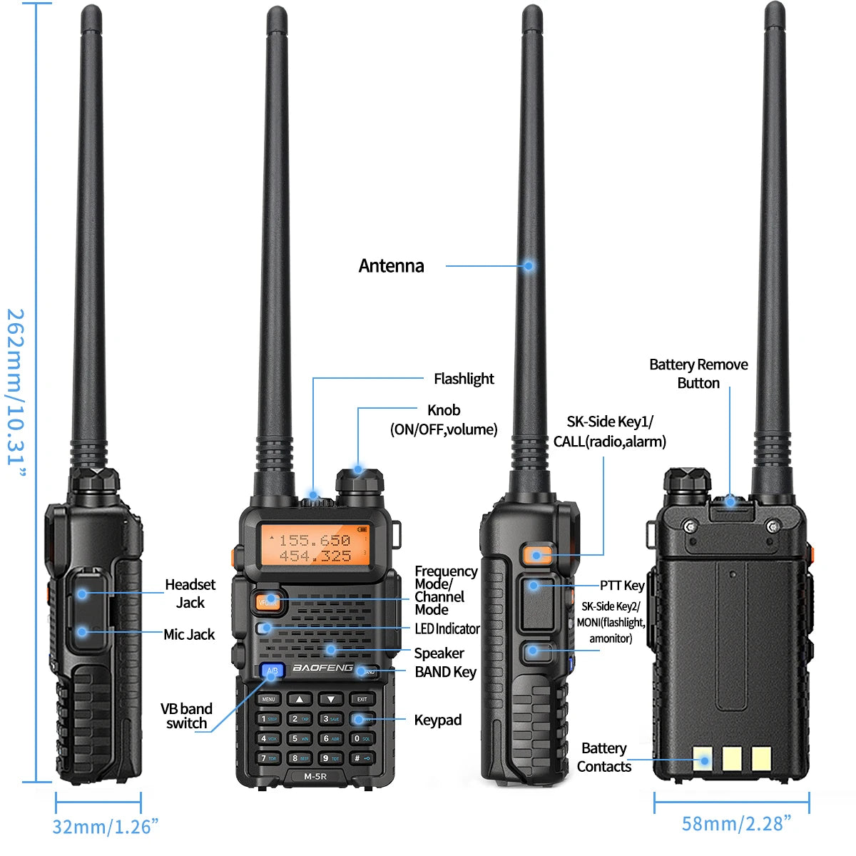 1/2PCS New Baofeng M-5R 8W Walkie Talkie Multi Band Type-C Wireless Copy Frequency AM Long Range For UV-5R Two Way Ham Radio