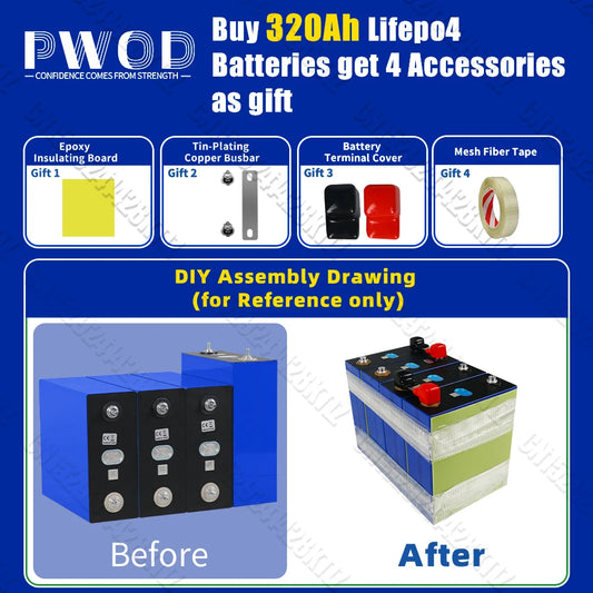 US Stock 320AH Lifepo4 Battery Rechargeable lithium iron phosphate batteries DIY 12V 24V 48V For EV Golf Cart Boat with busbars