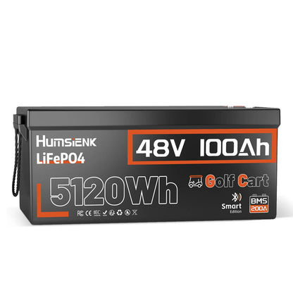 Humsienk Bluetooth LiFePO4 Battery 48V 100Ah Specializing in Golf Cart 200A BMS 5120Wh Energy Real-time Monitor Battery Data