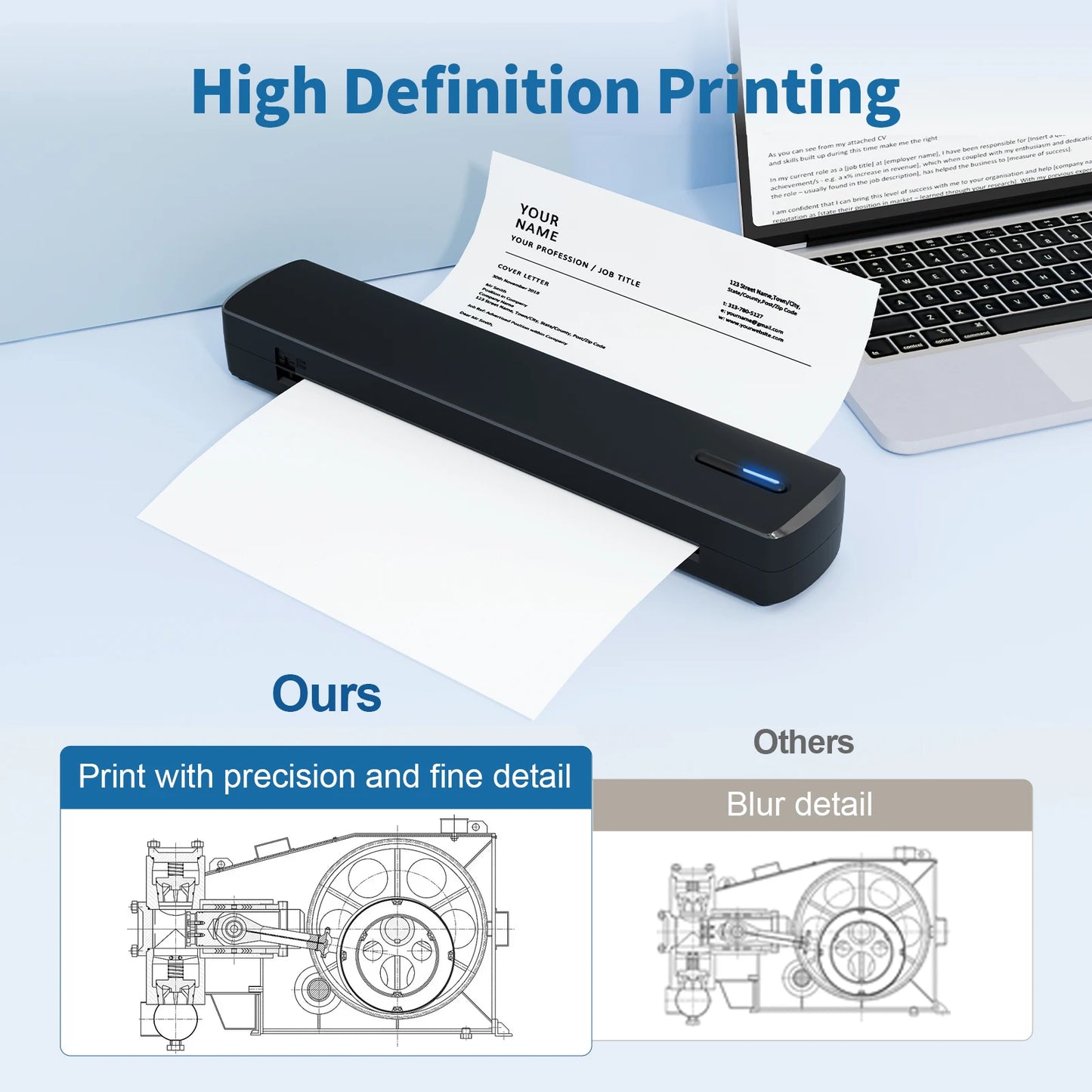 Thermal Printer Inkless Wireless A4 C80 300DPI 1500mAh BT Mobile Printing iOS/Android/Laptop For Tattoo Artists Enthusiasts