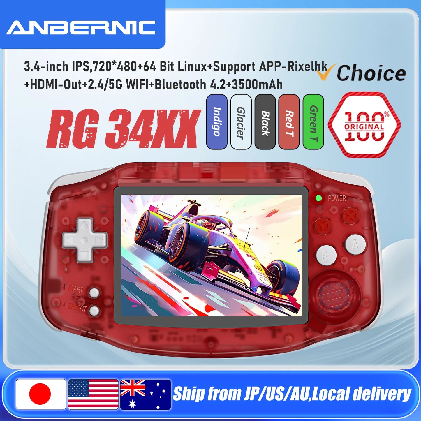 ANBERNIC RG34XX Handheld Game Consoles RG 34XX Retro Gaming Console Linux 64-bit 3500mAh Battery WiFi Bluetooth HD and TV Output