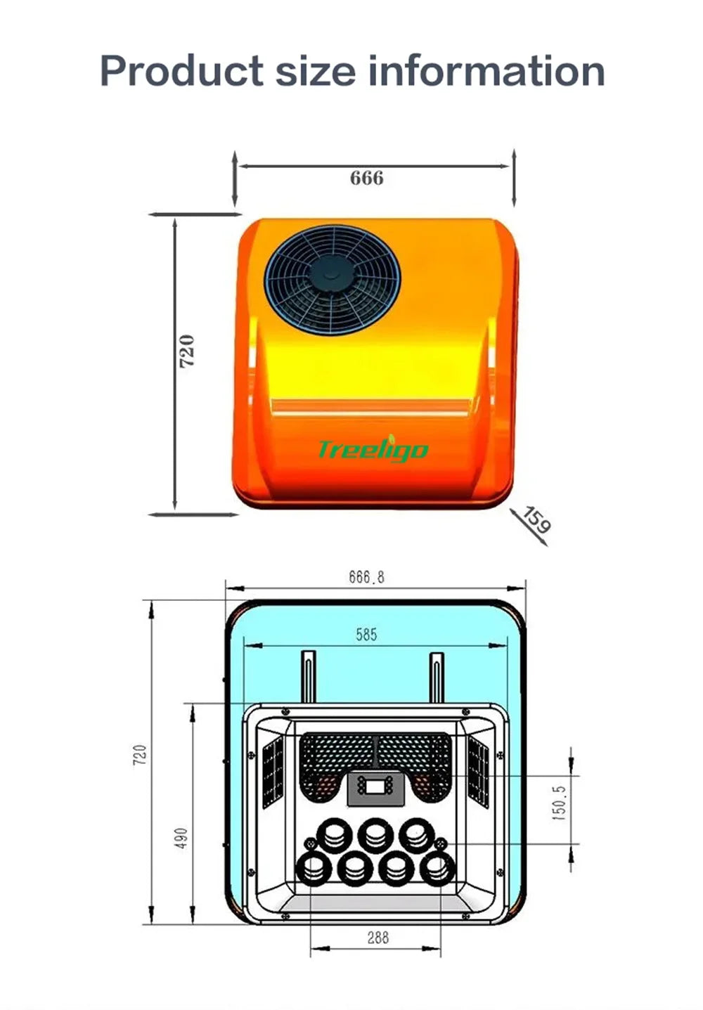 Treeligo New Electric RV 12V 24V Heat&Cool roof Air Conditioner RV Rooftop Car Parking ac For Truck Camper Van Caravan Motorhome