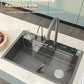 Stainless Steel Waterfall Kitchen Sink Large Single Slot With Digital Display Faucet Apartment Multifunctional Wash Basin