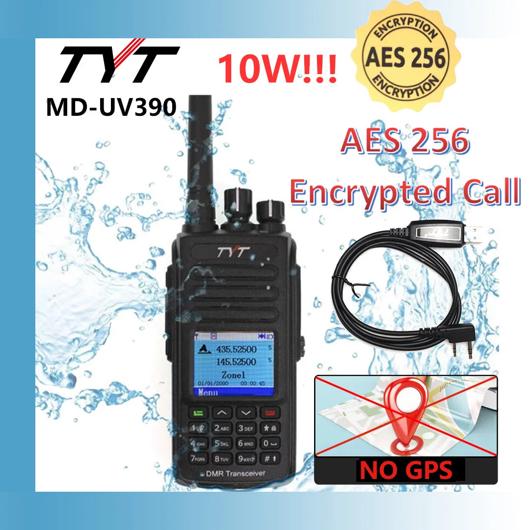 TYT MD-UV390 10W GPS PLUS DMR Digital Radio 5W/10W GPS AES256 Encryption Optional IP67 VHF/UHF Dual Band Digitale Walkie Talkie