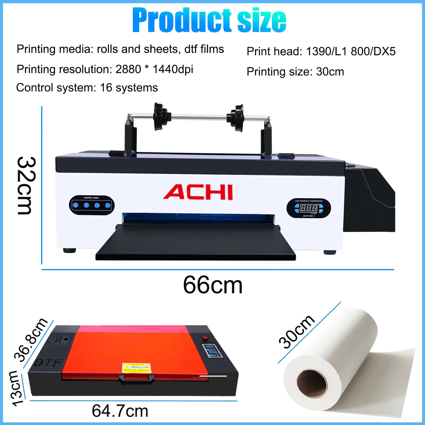 ACHI DTF Transfer Printer A3 DTF Printer T Shirt Printing Machine With Curing Oven for Clothes Hoodies Jeans Textile EU US Stock