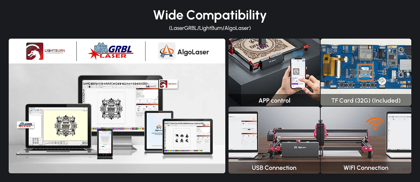 Algolaser 10W Laser Engraver DIY Kit CNC Laser Cutter Engraving Machine OPTIONAL Honeycomb Table & Extension Kit & Rotary Roller