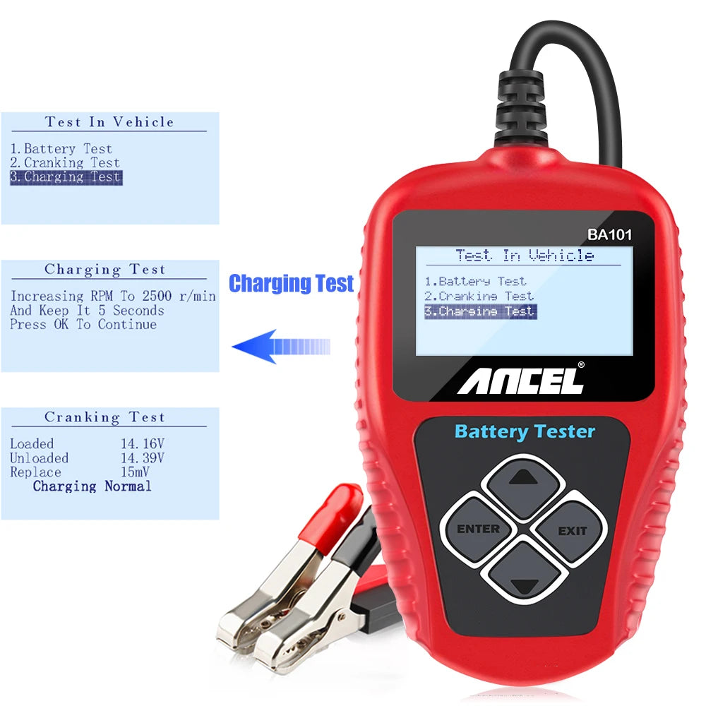 12V Car Battery Tester Analyzer Automotive Battery Load Tester 100-2000CCA Charging Circuit load Diagnostic Tools ANCEL BA101