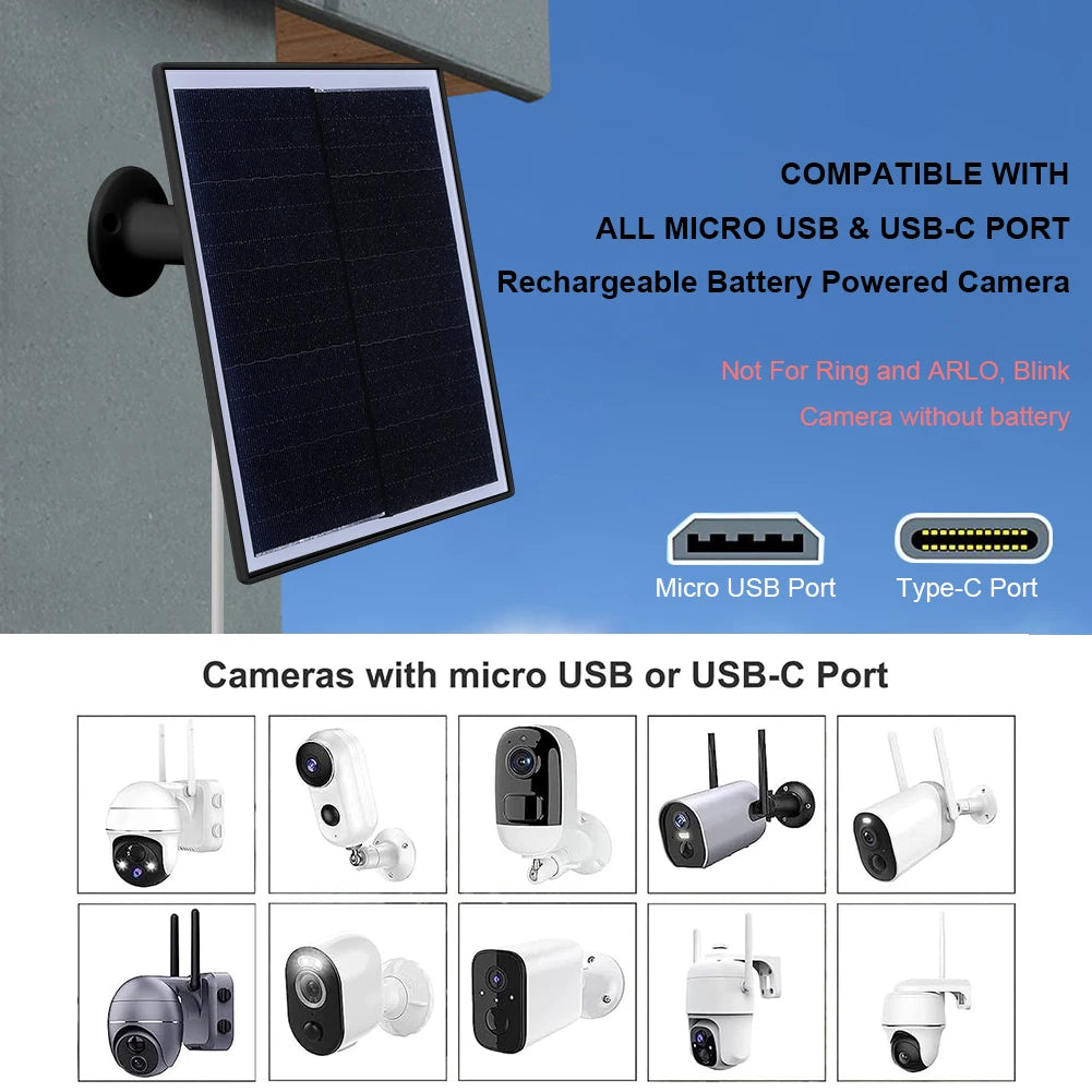 20W 5V High Efficiency Shingled Solar Panel Charger for Security Cameras IP65 Waterproof Adjustable Mount USB Ports