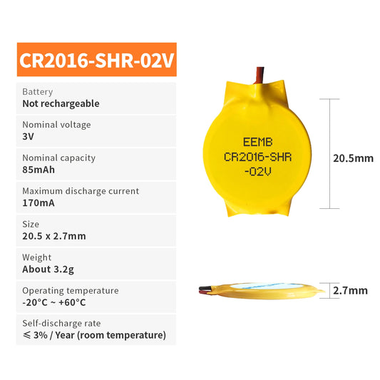 10PACK CMOS Battery EEMB 3V CR2016 Battery with SHR Plug Motherboard Laptop Replacement Battery for PC Computer
