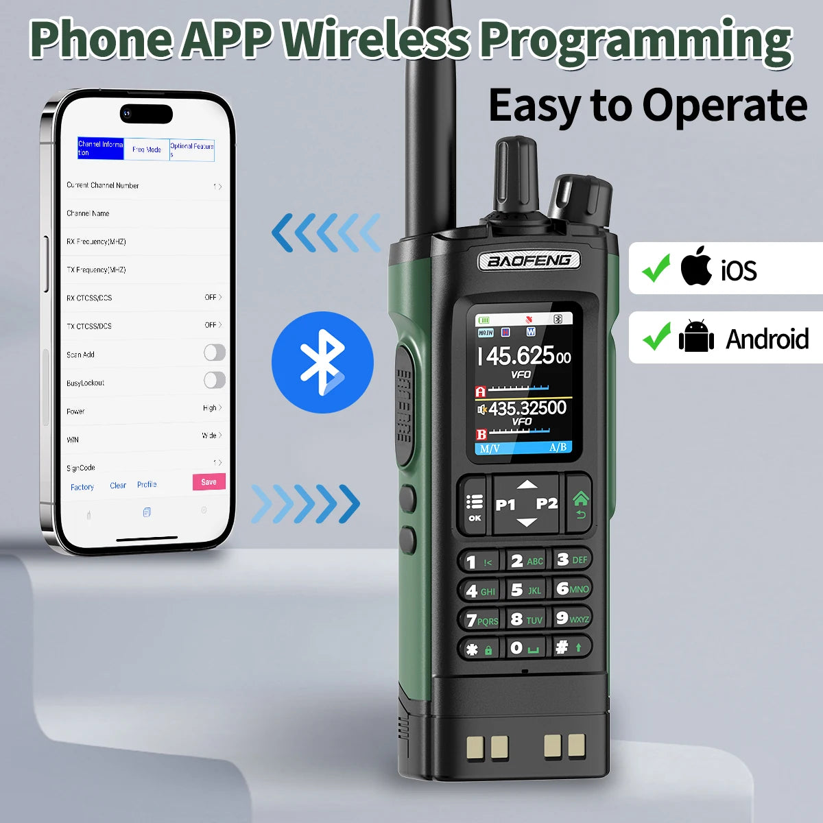 Baofeng UV-32 GPS Walkie Talkie 10W Long Range Multi Band Bluetooth APP Programming Wireless Copy Frequency Type-C Two Way Radio