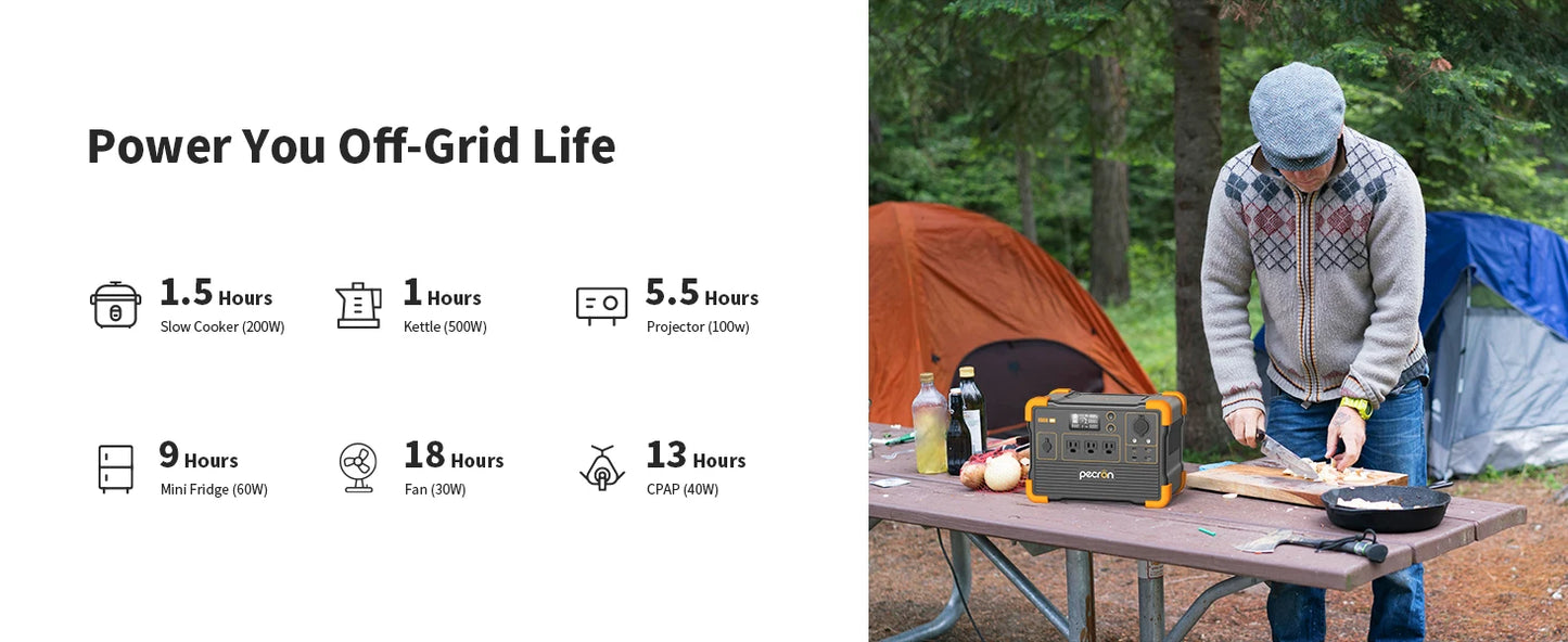 pecron E600LFP Portable Power Station 614Wh Solar Generator with 3X1200W AC Outlets LiFePO4 Battery Backup for Outdoor Camping