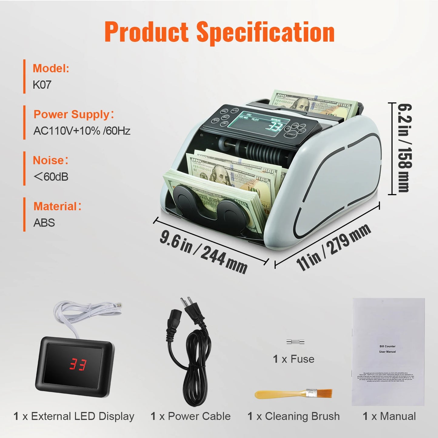 SucceBuy 1000Pcs/Min Money Counter Business Cash Register Euros Bills Fake Banknote Detector by UV & MG Function for Banks Shops