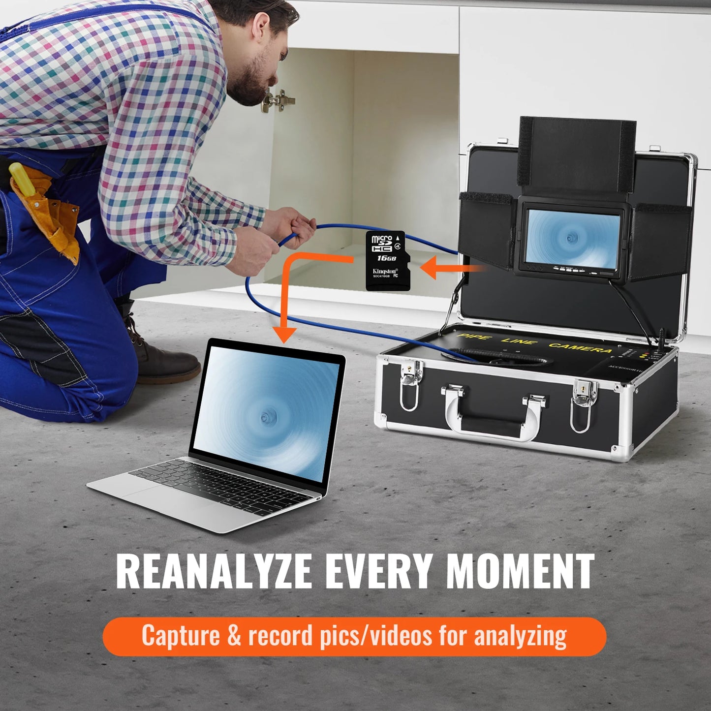 SucceBuy Sewer Camera 7" Screen Pipeline Inspection Camera w/ DVR Function Waterproof Camera w/12 Adjustable LEDs 16 GB SD Card